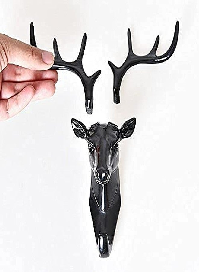 NL TRADERS Deer Head Wall Mounted Key Holder Wall Nails Without Drill Self Adhesive Wall Door Hook Hanger Bag Keys Sticky Holder(Black), Plastic, Pack of 1 - Image 2